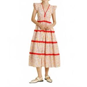 NEW AUREUM contrast floral midi dress in pink floral